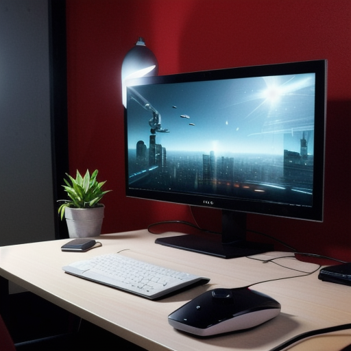 Corporate analytics desk with reporting screens, no people
